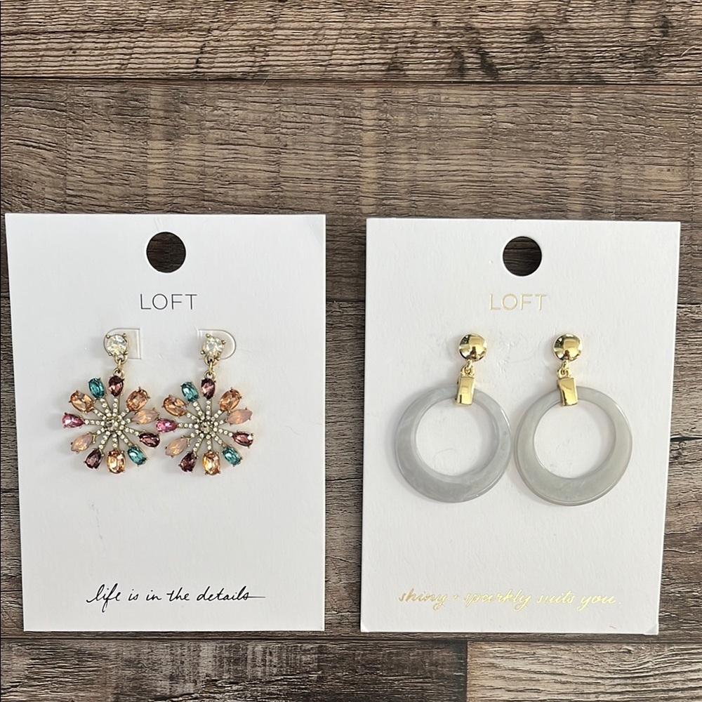 LOFT Colorful Floral and Gray Hoop Earrings Set